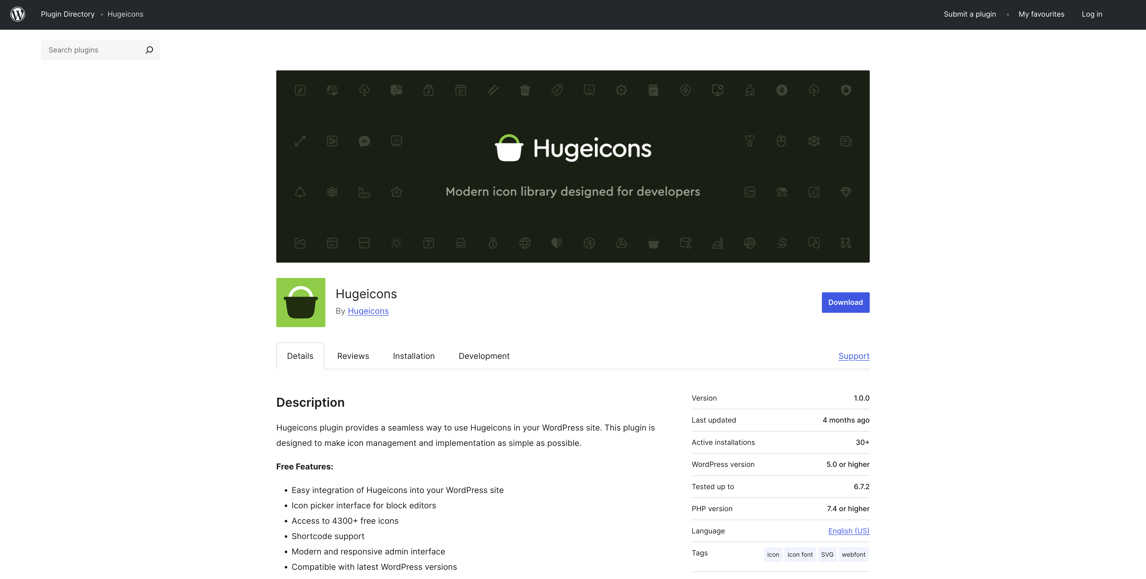 Hugeicons wordpress plugin