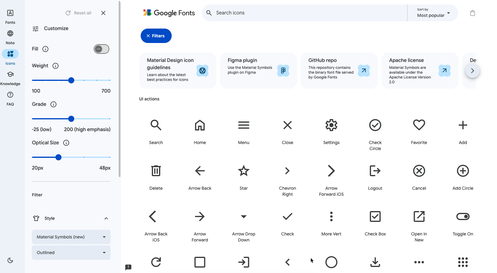 google material icon font library